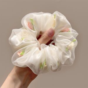 White Gem Rose Scrunchie